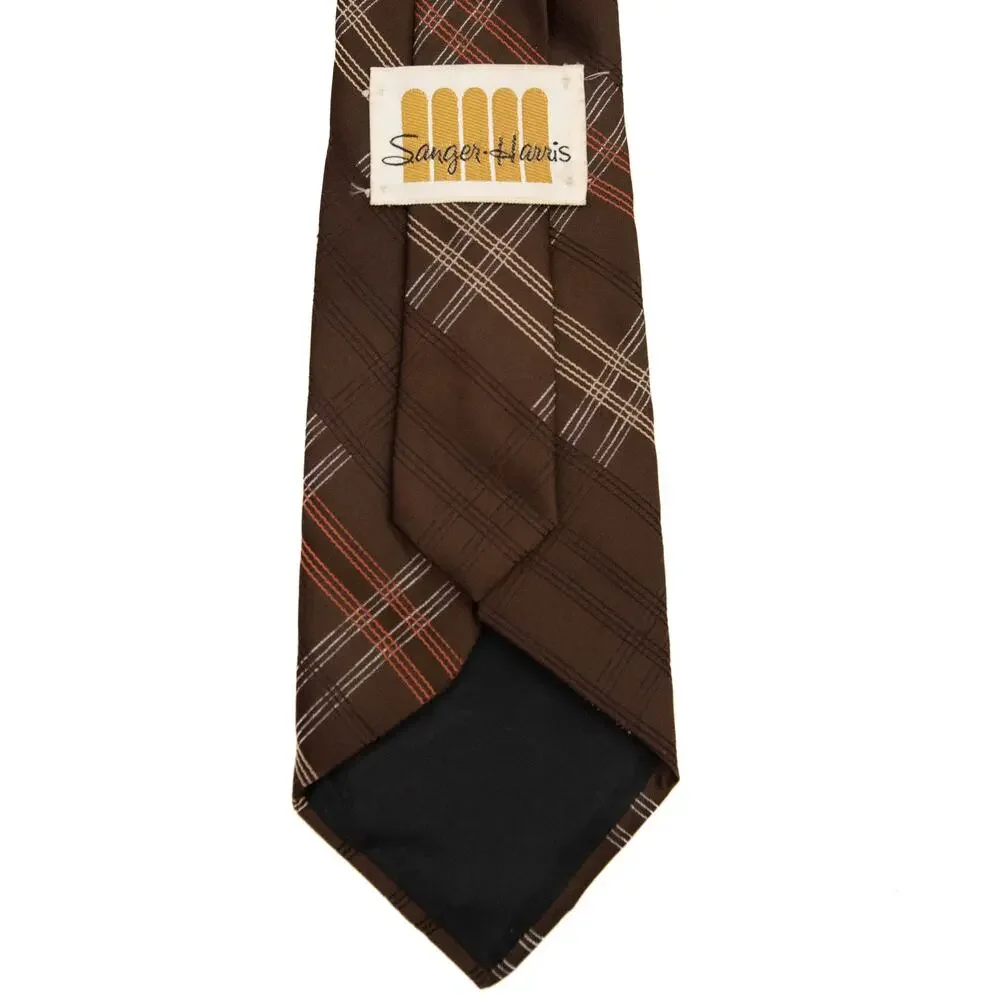 Vintage Sanger Harris Men's Brown Plaid 60's 70's Necktie